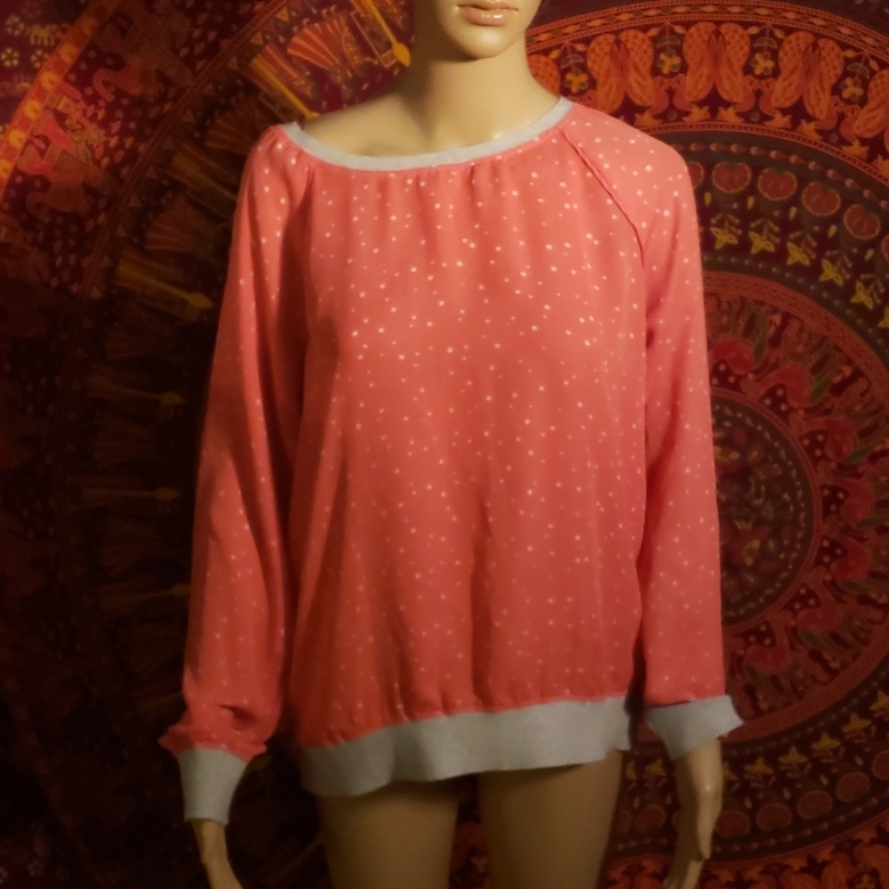 LC Lauren Conrad Peach Chiffon Star Print Sheer Blouse Size Large